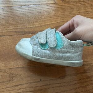Cream and Blue Sneakers with Velcro Straps and Comfortable Design